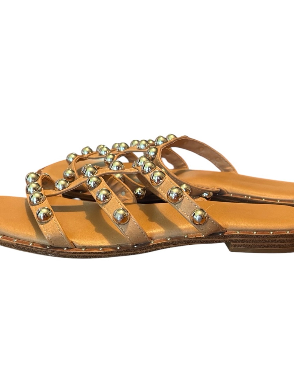 Sincerly Jules Tan Studded Multi-Strap Slide Sandals - Picture 2 of 3